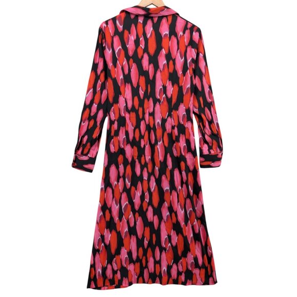 SCOOP Midi Shirt Dress Multicolor Long Sleeve Ruched Button Front Size L - Picture 2 of 12